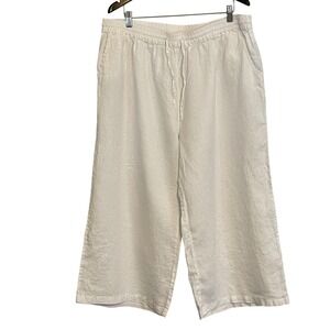 Ecupper Womens White 100% Linen Wide Leg Drawstring Pants Plus Size 5XL Relaxed